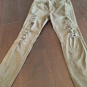 Frame khaki distressed stretch legging jeans,